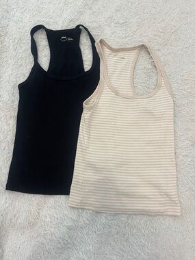 aerie Ribbed Racerback Tank Tops - Black & Tan/Cream Stripe